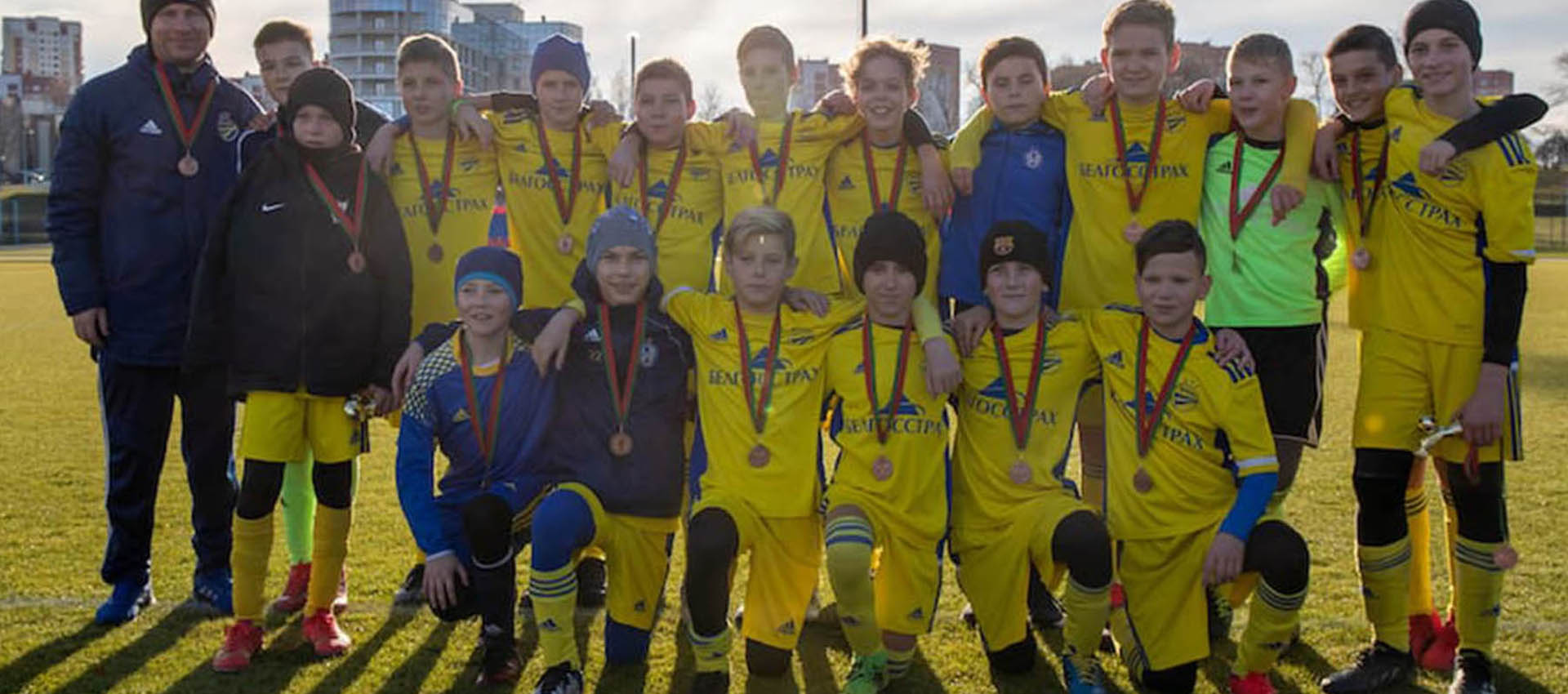 FC BATE Borisov team of guys born in 2009 with bronze medals of the Minsk championship